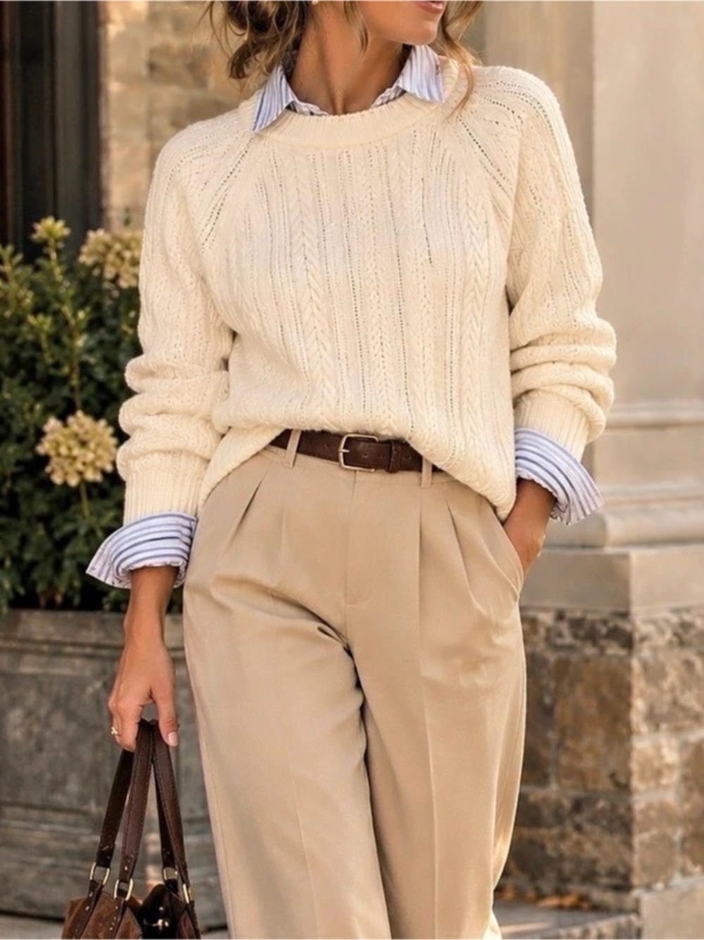 Lands' End Drifter Cable Knit Sweater Cable Knit Sweater in Cream Size Small